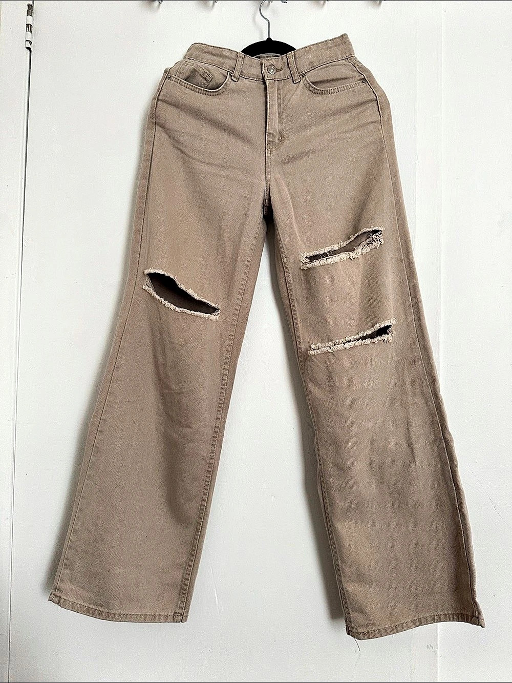 Made in Turkey Rigid 100% Cotton Ripped Wide Leg Jeans - Size 26